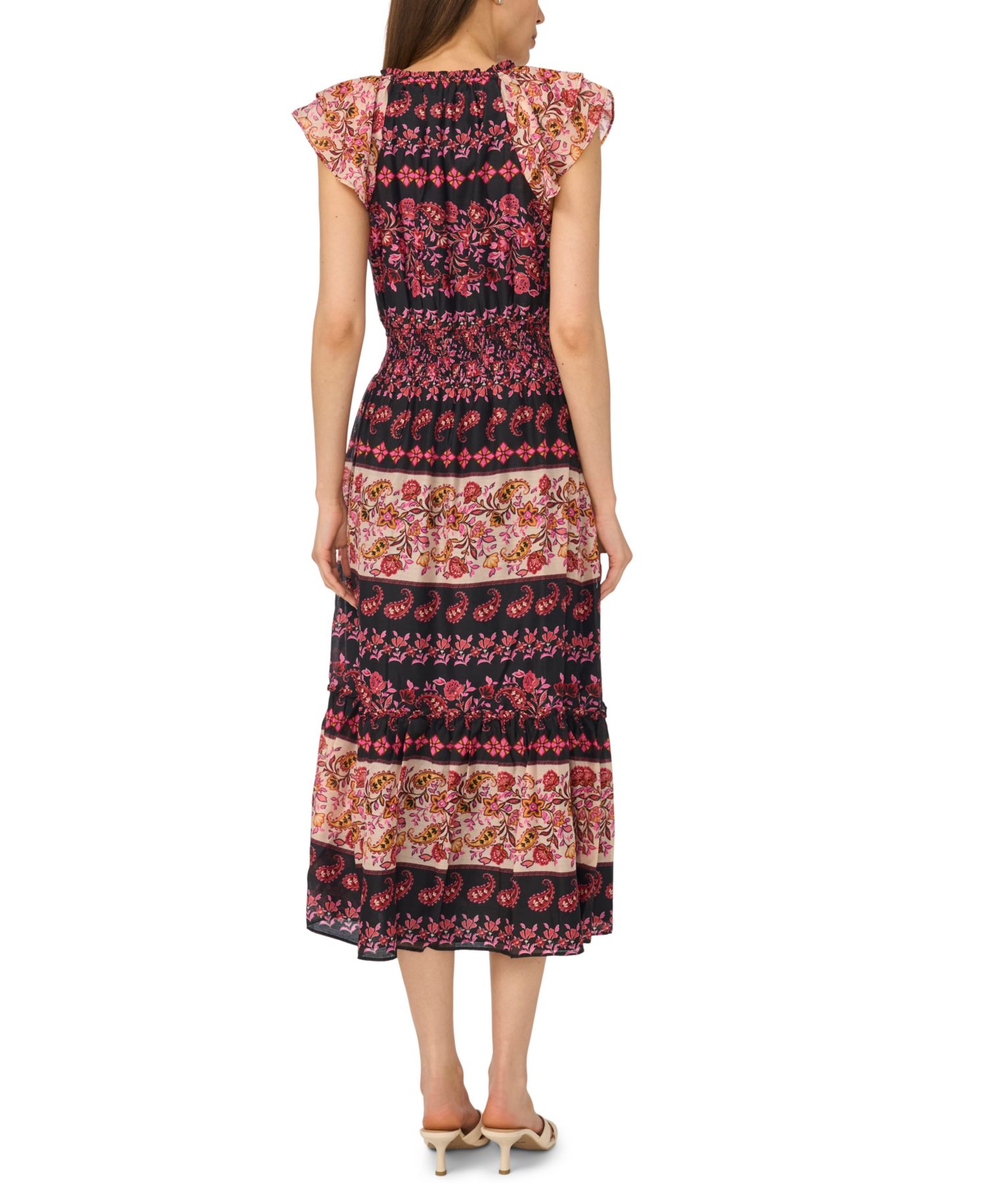 Women's Tie-Neck Smocked Waist Printed Dress