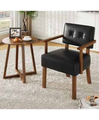 Mid-Century Modern Dining Accent Chair – Sturdy Wood Frame – PU Leather or Linen Upholstery – Vertical Stripes or Button Tufting
