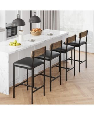 Set of 4 Industrial Counter Height Bar Stools, 300 lbs Load Bearing, Easy Assembly