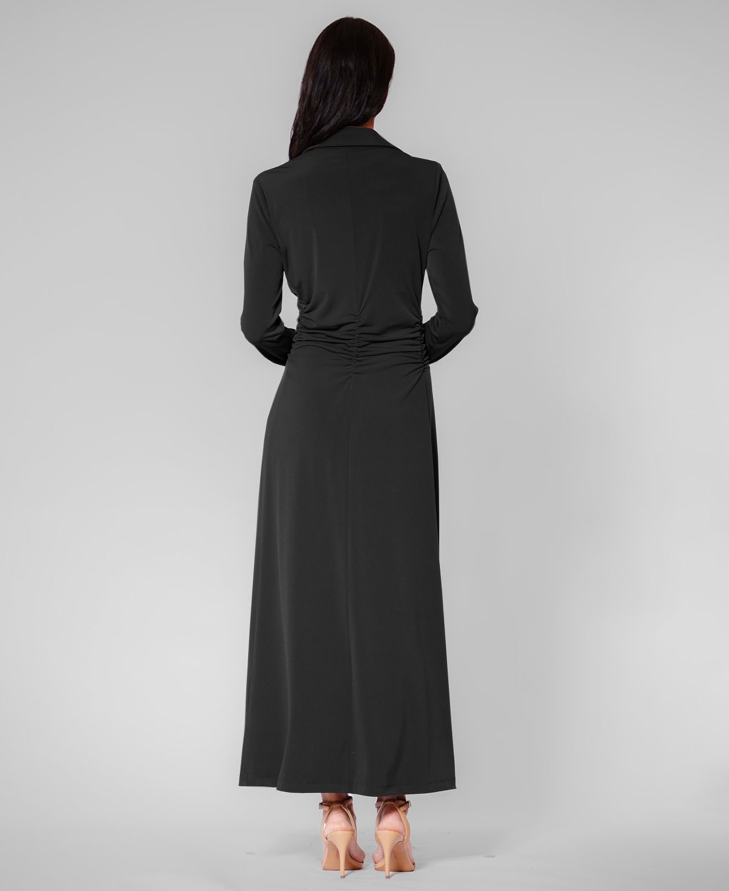 Women's Long-Sleeve Collared Midi Dress
