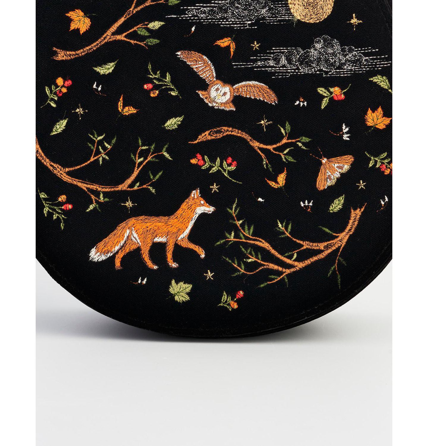 Женская сумка Fable England Fox And Owl Embroidered Top Handle Saddle, цвет: Чёрный — фото 3