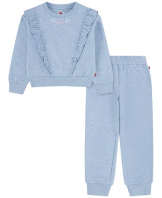 Girls' 4-6X Ruffled Crewneck Sweatshirt and Jogger Pants, 2-Piece Set