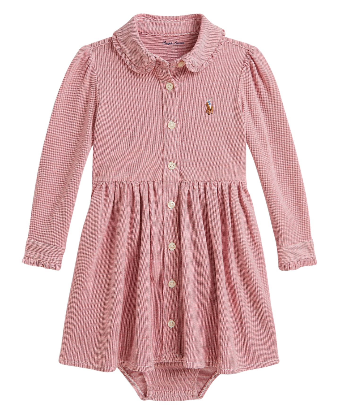 Polo Ralph Lauren Baby Girls' Long-Sleeve Oxford Dress and Bloomer, 2-Piece Set, цвет: Холщовый розовый — фото 1