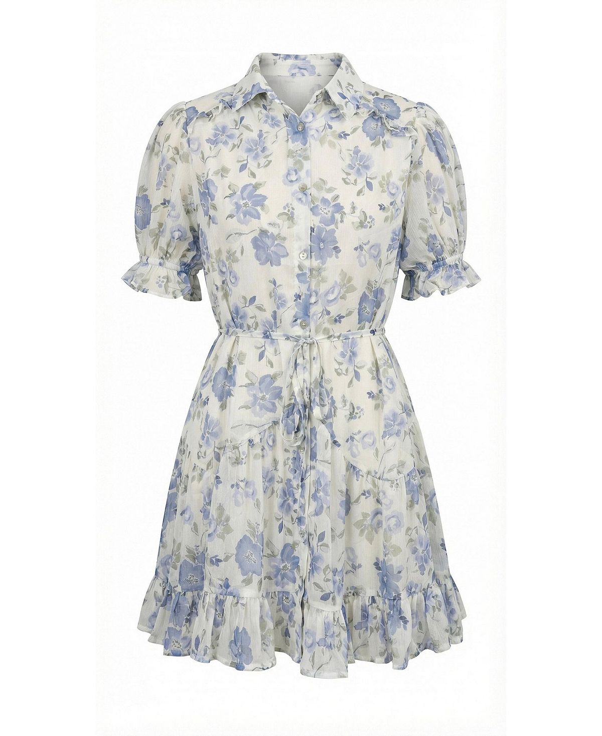 Modenaire Women's Floral Tie-Waist Ruffle-Hem Shirt Dress view 8 — MAYCSS fashion products