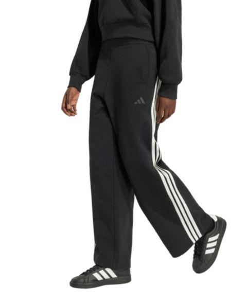 Женские брюки adidas 3-Stripes Wide, цвет: Чёрный / Молочный белый