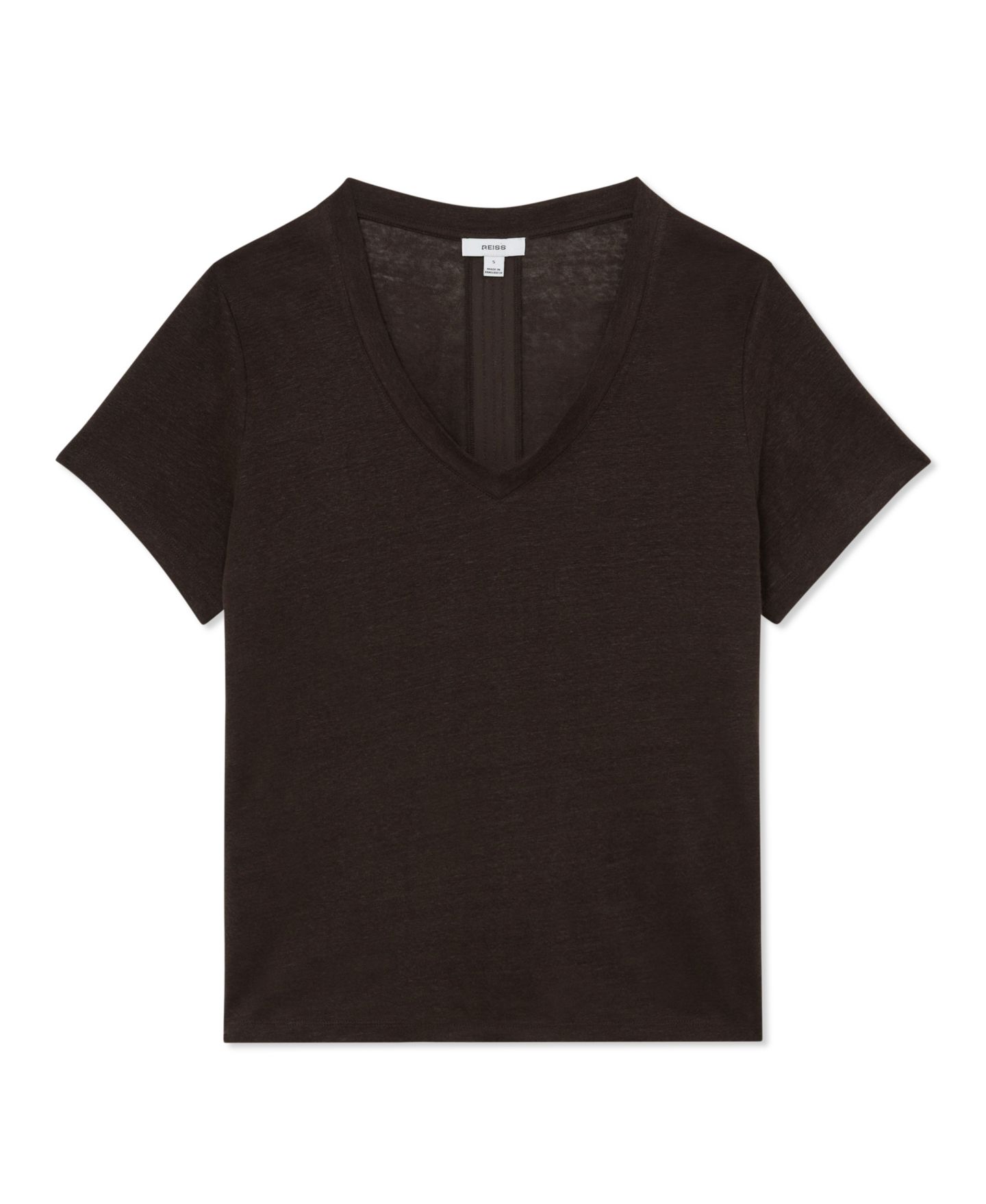 Женская футболка REISS Lola Linen V-Neck, цвет: Шоколадный — фото 4