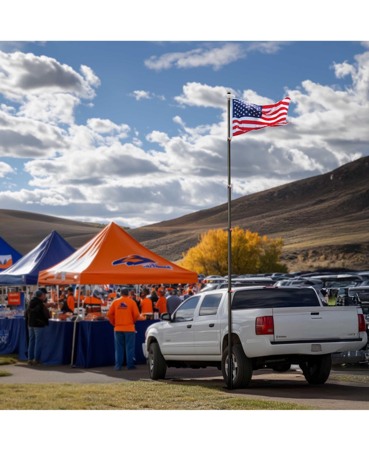 Yescom Ez Go 25Ft Telescopic Flag Pole Kit with Solar Light & Tire Mount Base for Tailgate Outside