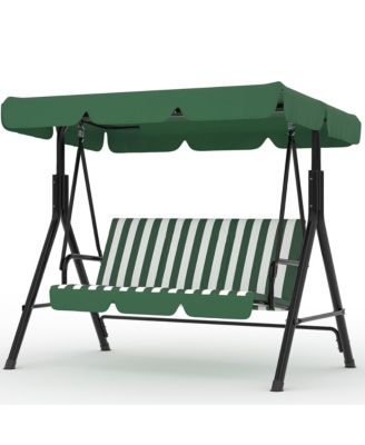 Outdoor Porch Swing, 3 Seat Patio Swing Chair with Adjustable Canopy, Heavy Duty Outdoor Swing with Cup Holder Trays, Cushion