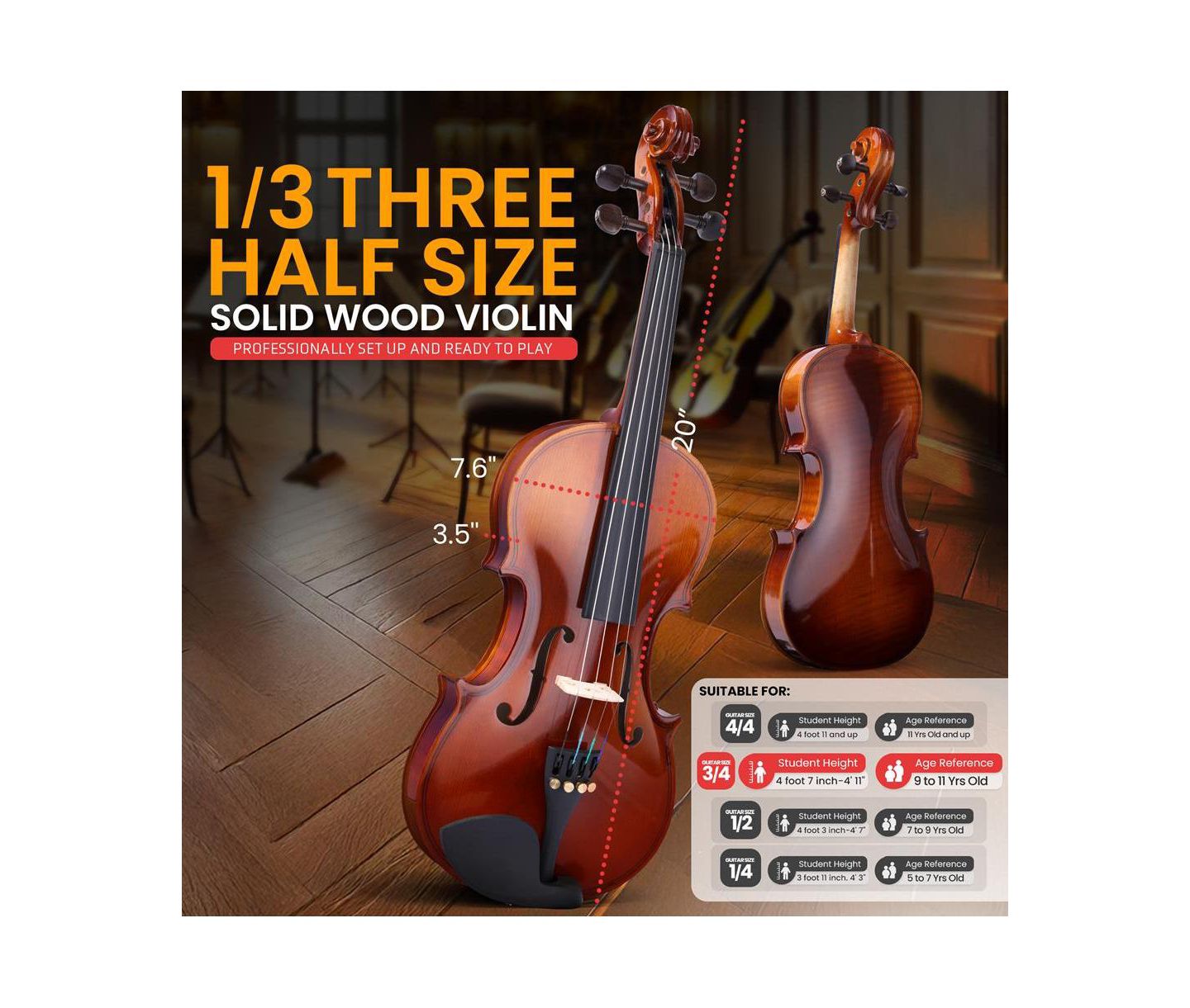 Детские игрушки Pyle 3/4 Size Beginner Violin Starter Kit, Ages 5+ — фото 2