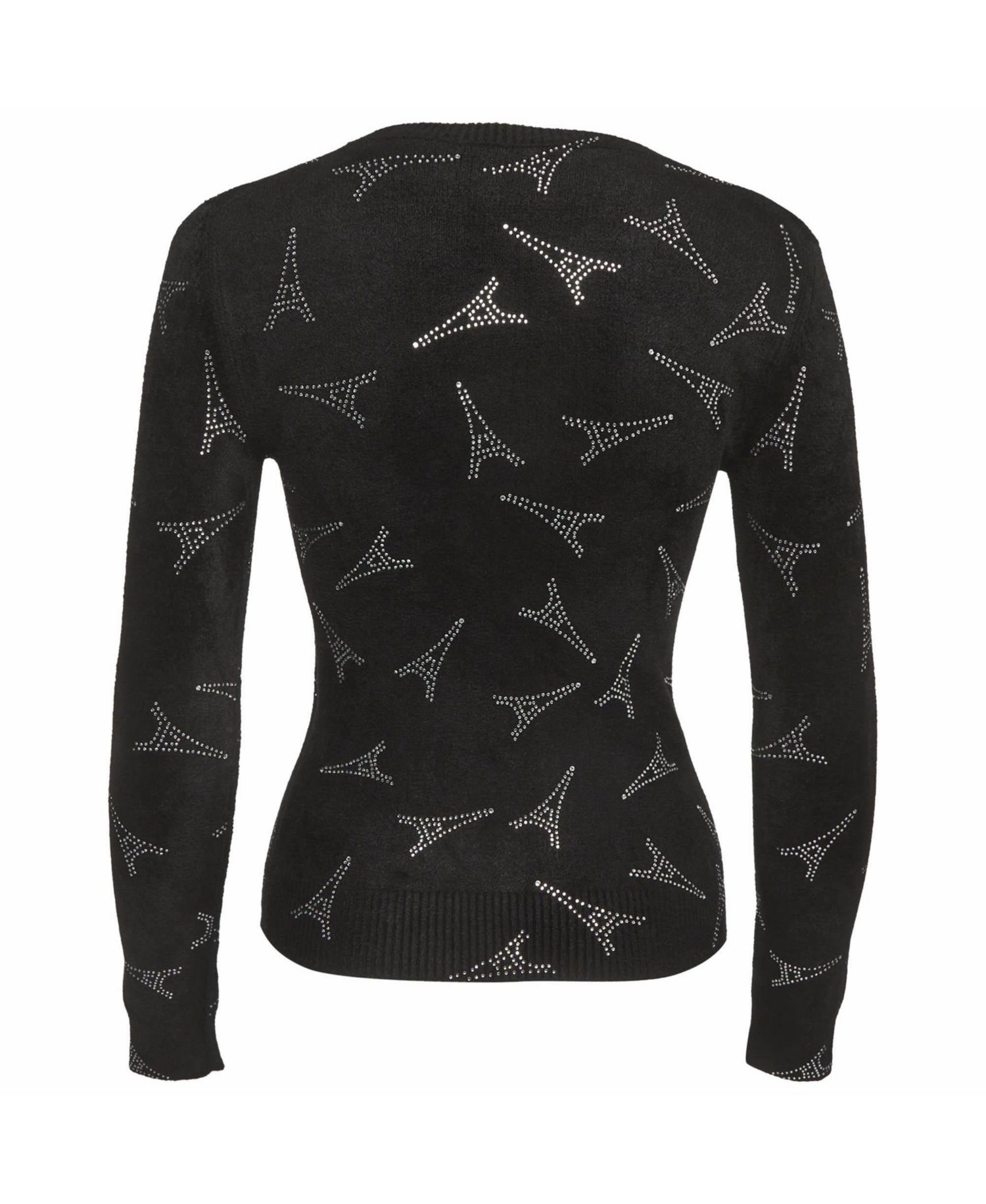 Women's Eiffel Tower Rhinestone Velvet Sweater