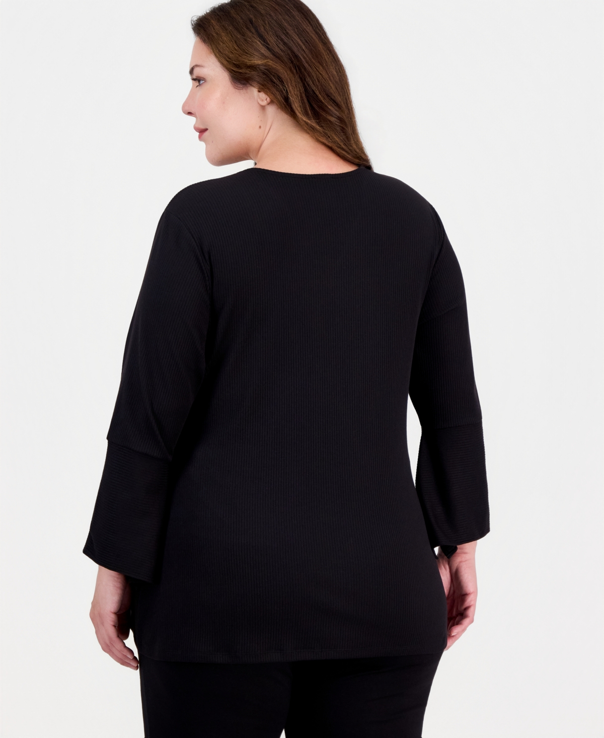 Anne Klein Plus Surplice-Neck Long-Sleeve Top