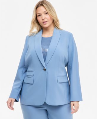 Plus Size Notched-Collar Single-Button Lined Blazer