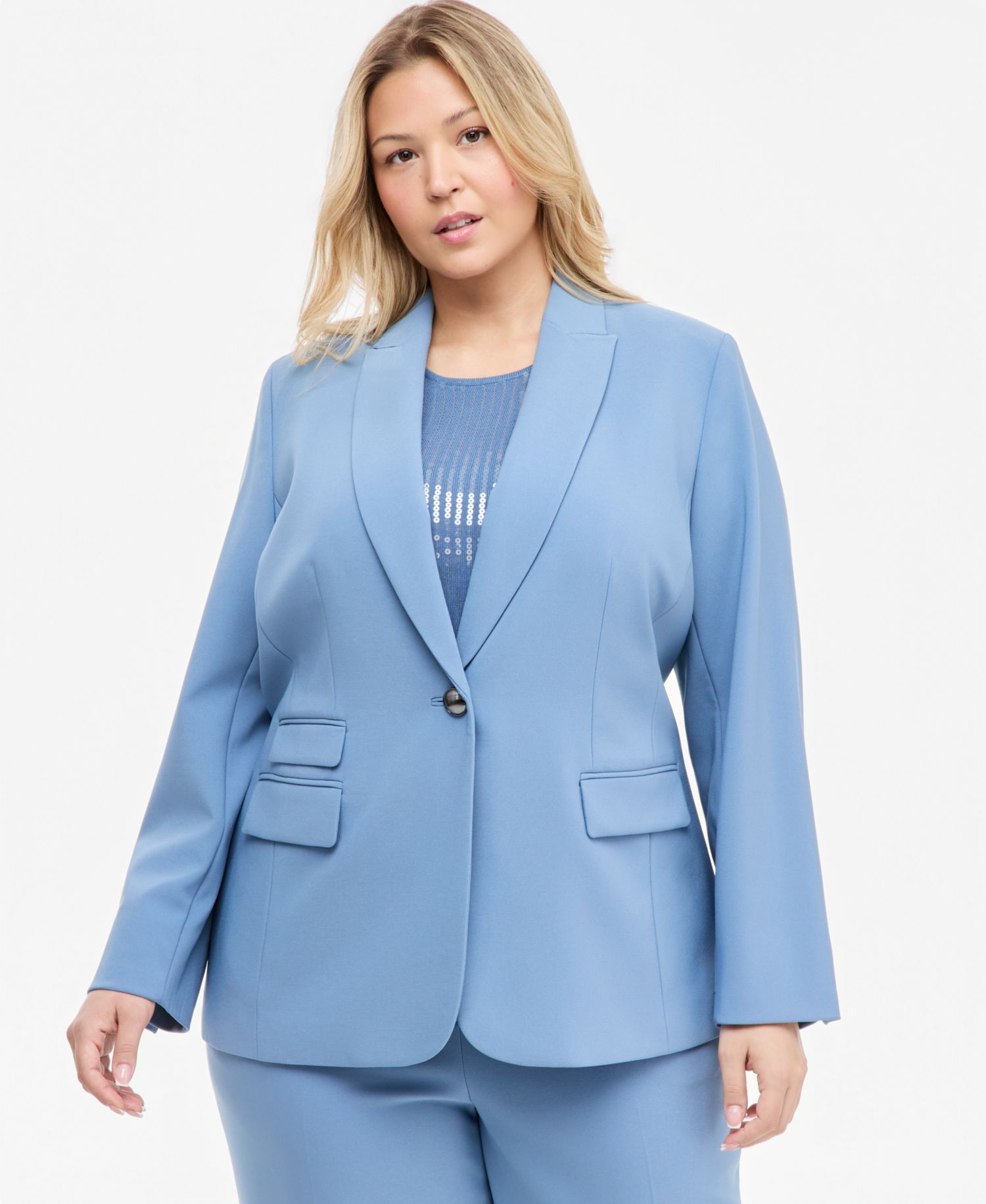 Plus Size Notched-Collar Single-Button Lined Blazer