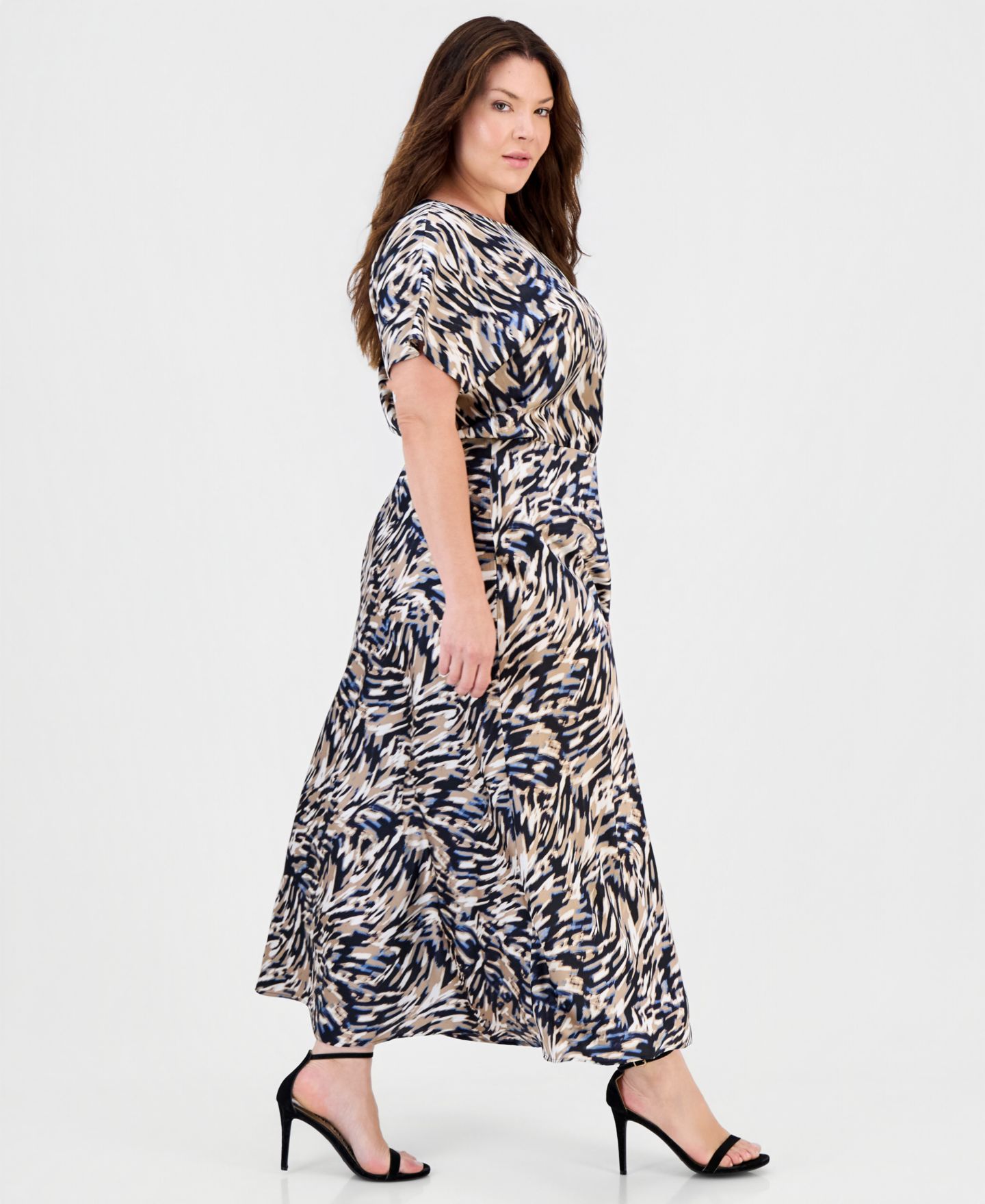 Женская юбка Anne Klein Plus Size Printed A-Line Midi, цвет: Синий разноцветный — фото 3