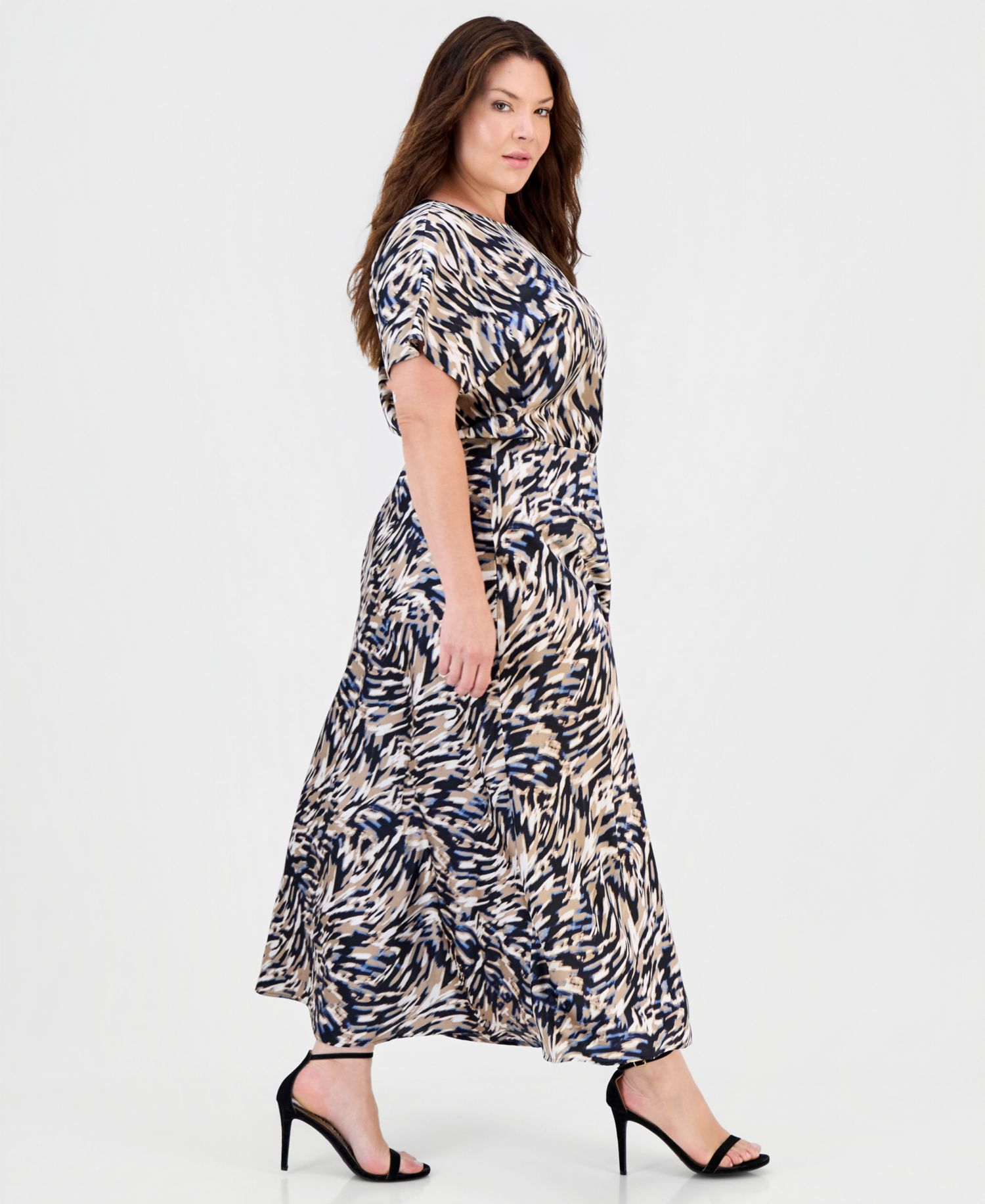Plus Size Printed A-Line Midi Skirt