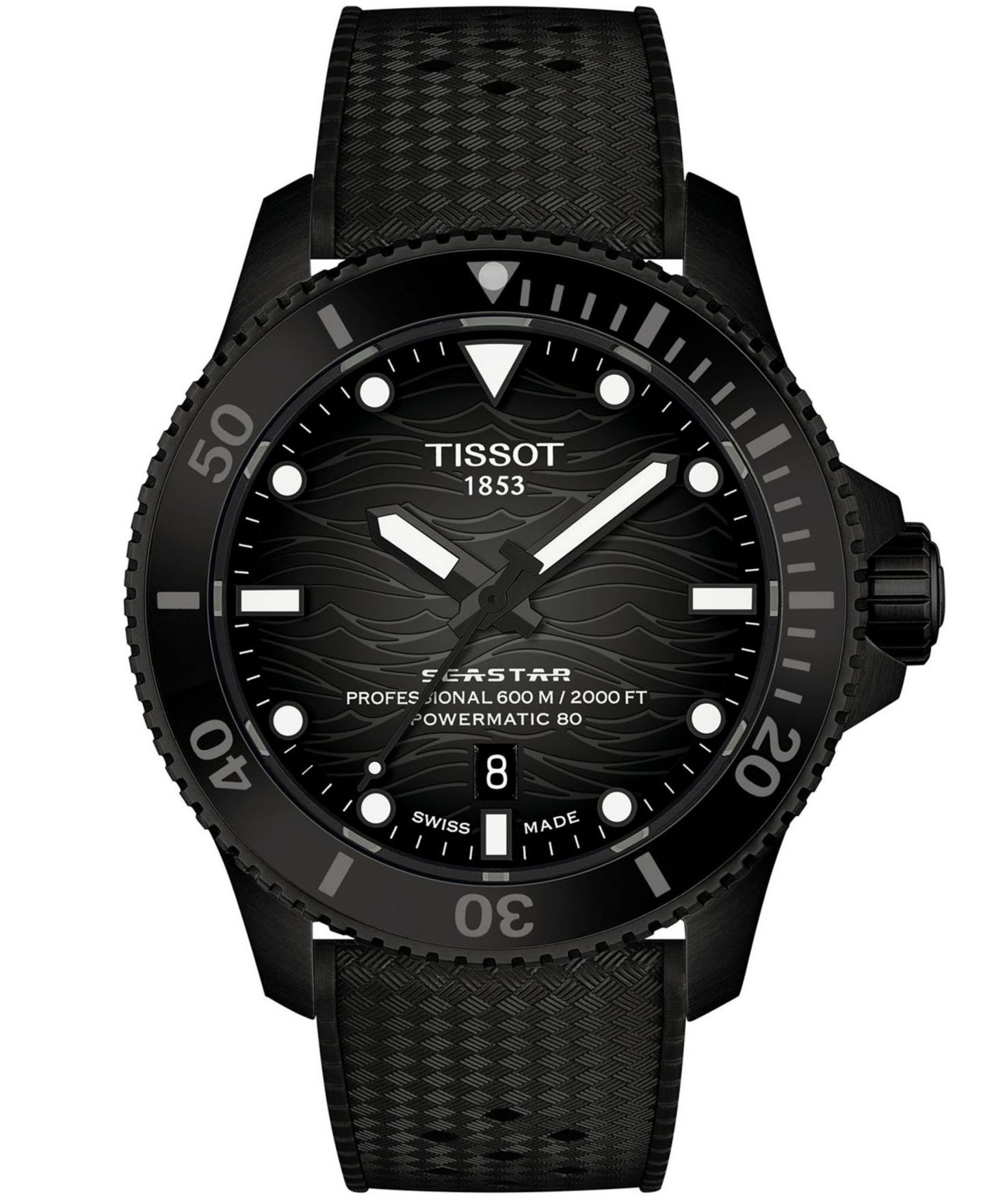 Мужские часы Tissot Seastar Black Rubber Strap Watch 44mm — фото 1