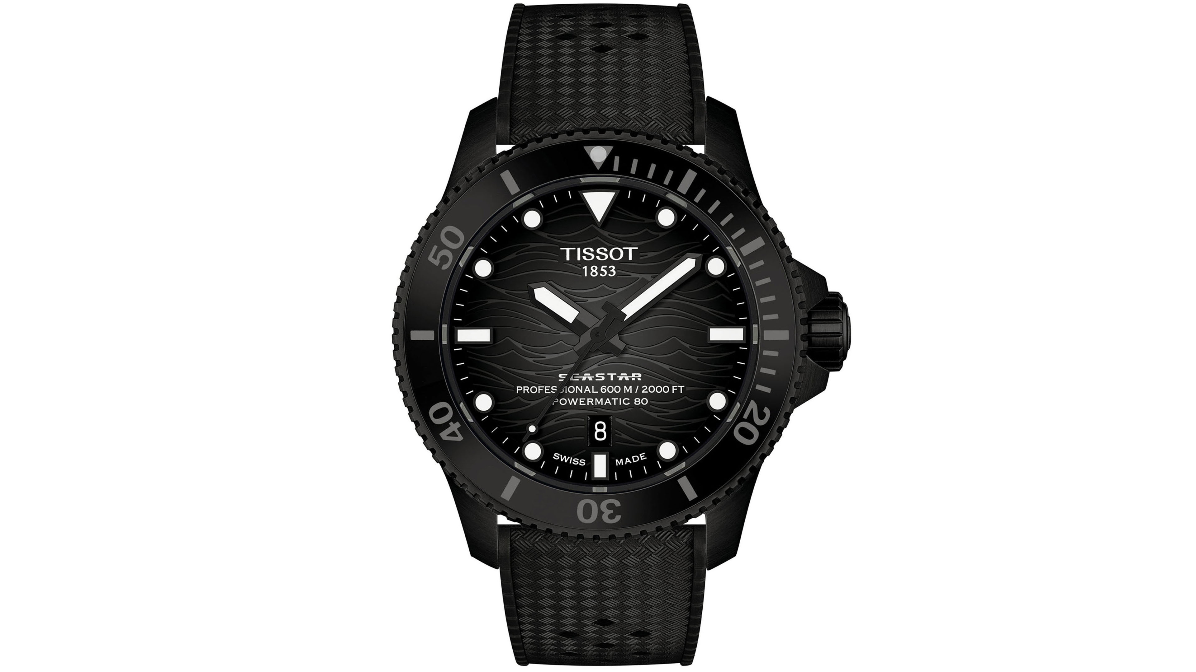 Tissot Men's Seastar Black Rubber Strap Watch 44mm