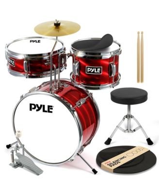3-Piece Kids Drum Set - 13" Metallic Red Junior Drum Kit with Throne, Cymbal, Bass Pedal, Tom & Drumsticks