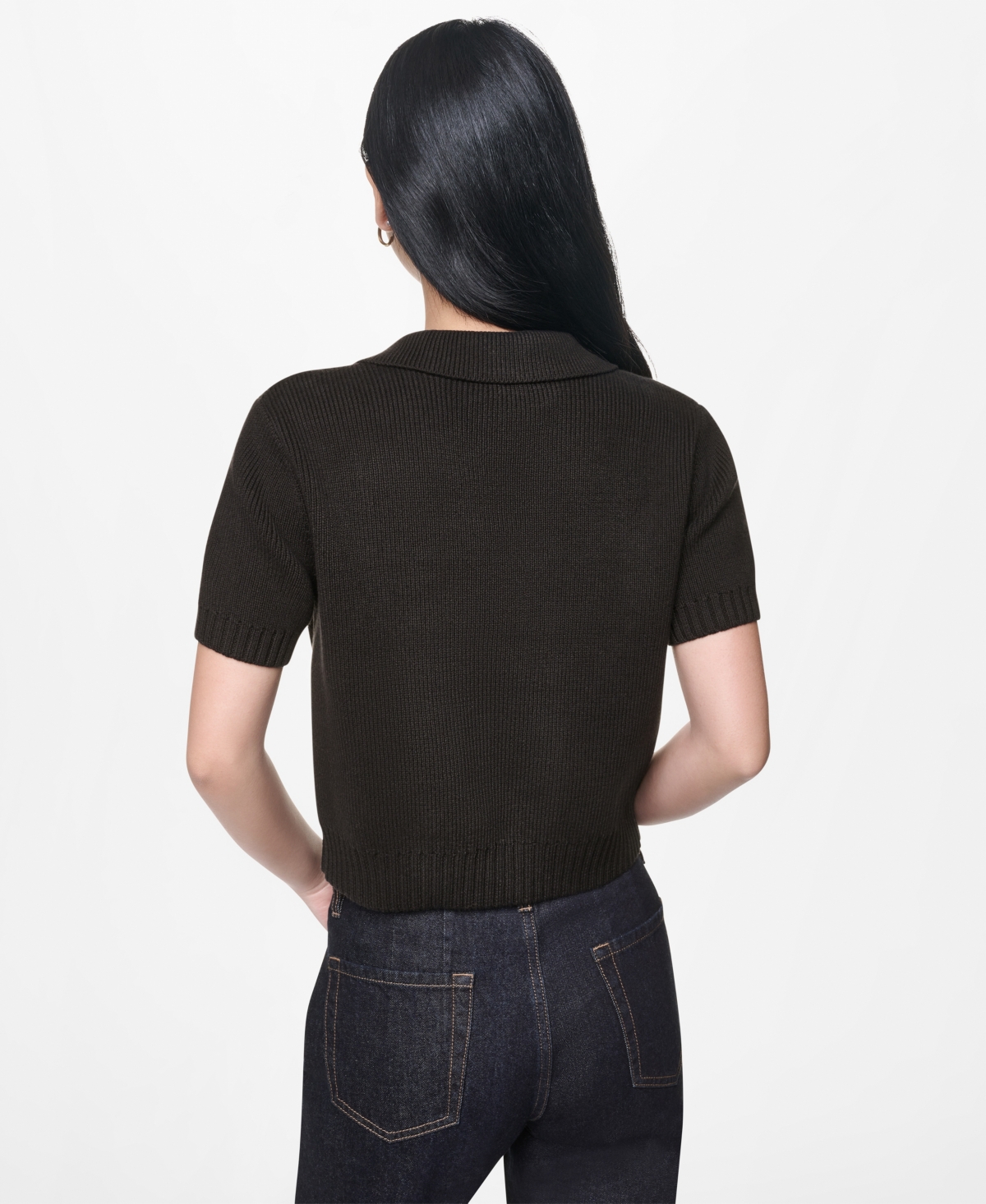 Dkny Jeans Women's Short-Sleeve Polo Collar Tie Front Sweater