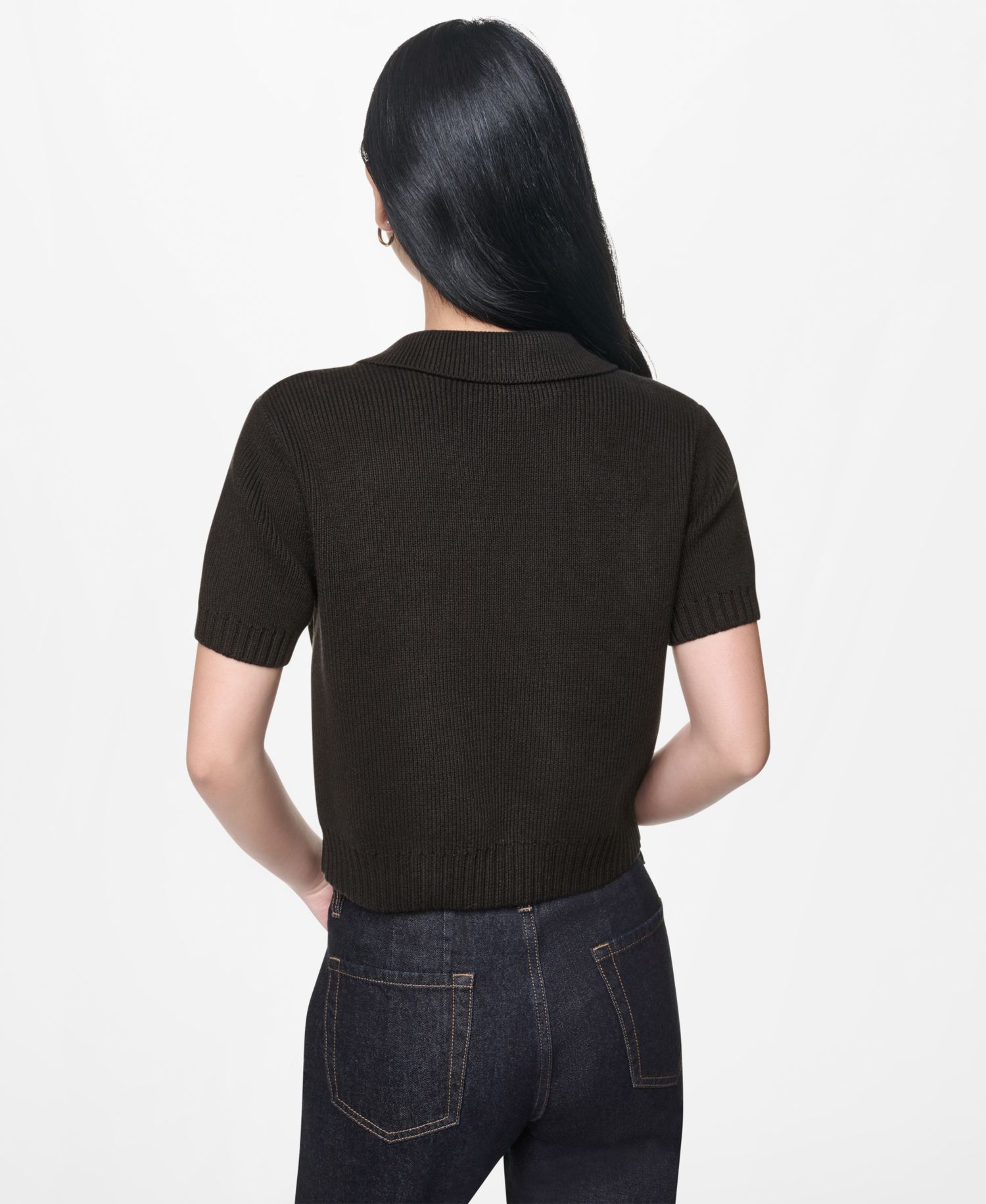 Women's Short-Sleeve Polo Collar Tie-Front Sweater