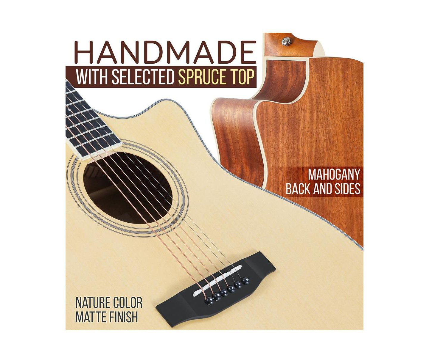 Детские игрушки Pyle 6-String Electric Acoustic Guitar - Guitar with Digital Tuner & Accessory Kit, цвет: Коричневый — фото 3