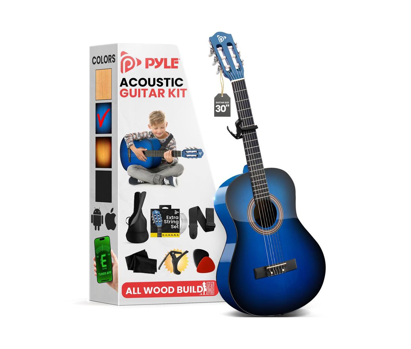 Детские игрушки Pyle 30" 6-String Classical Acoustic Guitar for Beginners & Adults with Accessory Kit, цвет: Синий — фото 1