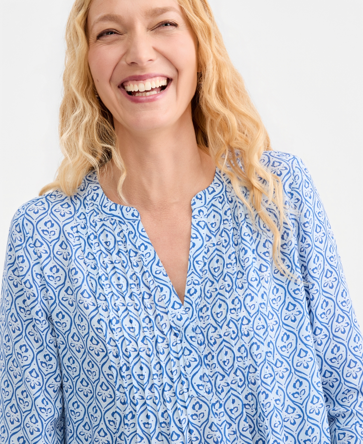 Style & Co Women's Printed Pintuck Ruffle Sleeve Top, Macy's Exclusive
