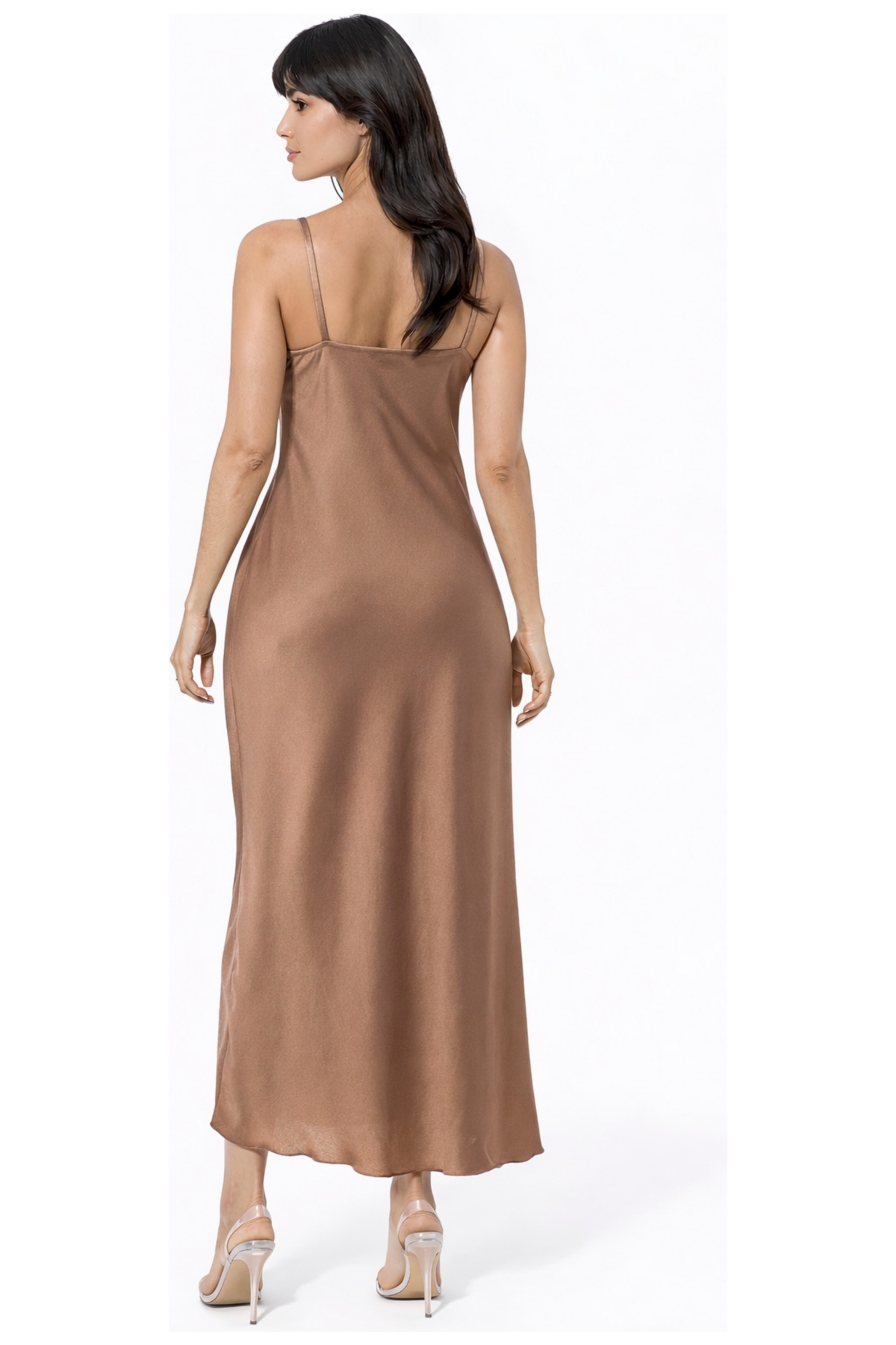 Bebe Women's Ceycrepe Satin V-Neck Sleeveless Maxi Dress