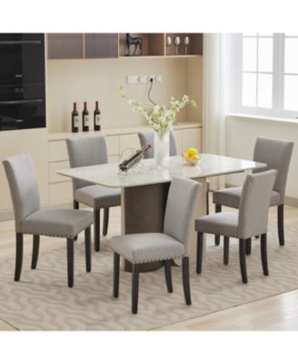 Upholstered Dining Chairs Set of 6, Fabric Parsons Dining Room Chair with Nailhead Trim & Sturdy Wood Legs, Modern Fabric Kitchen Chairs