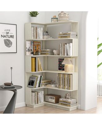 90cm L-Shape 5-Tier Corner Bookshelf with Anti-Tip