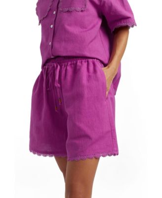 Women's Chinti and Parker Sienna Linen-Blend Scallop Edge Shorts