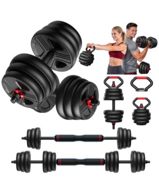 Adjustable 5 in 1 Free Weights Set, Dumbbell Set, Convertible to Barbell, Kettlebell, Push Up Stand