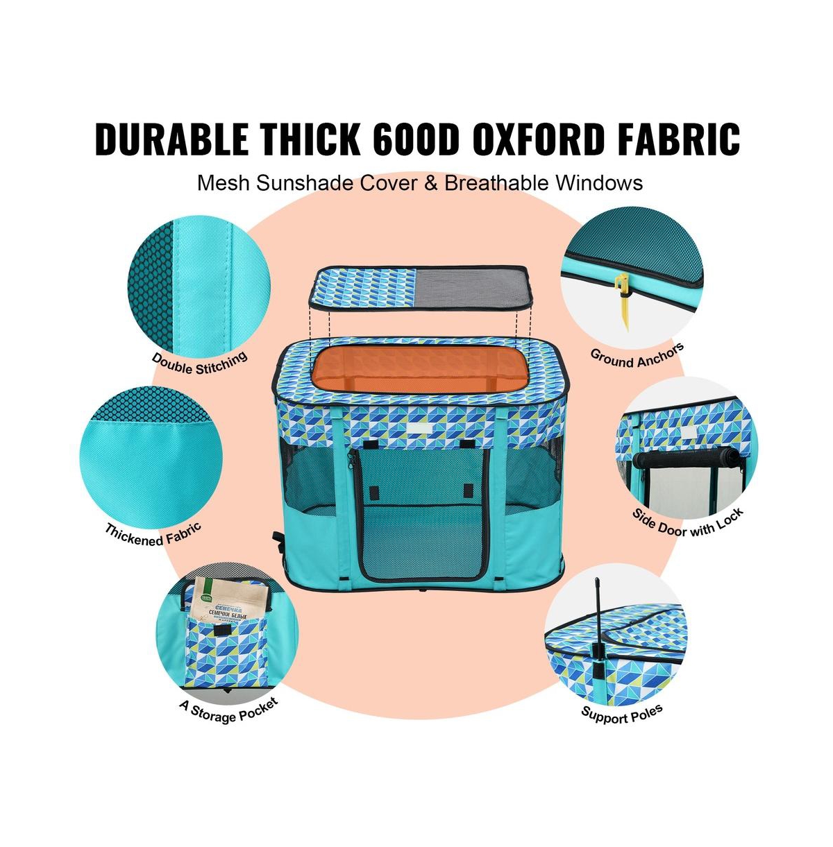 Ruie Foldable Soft Pet Playpen Crate Kennel for Puppies and Cats