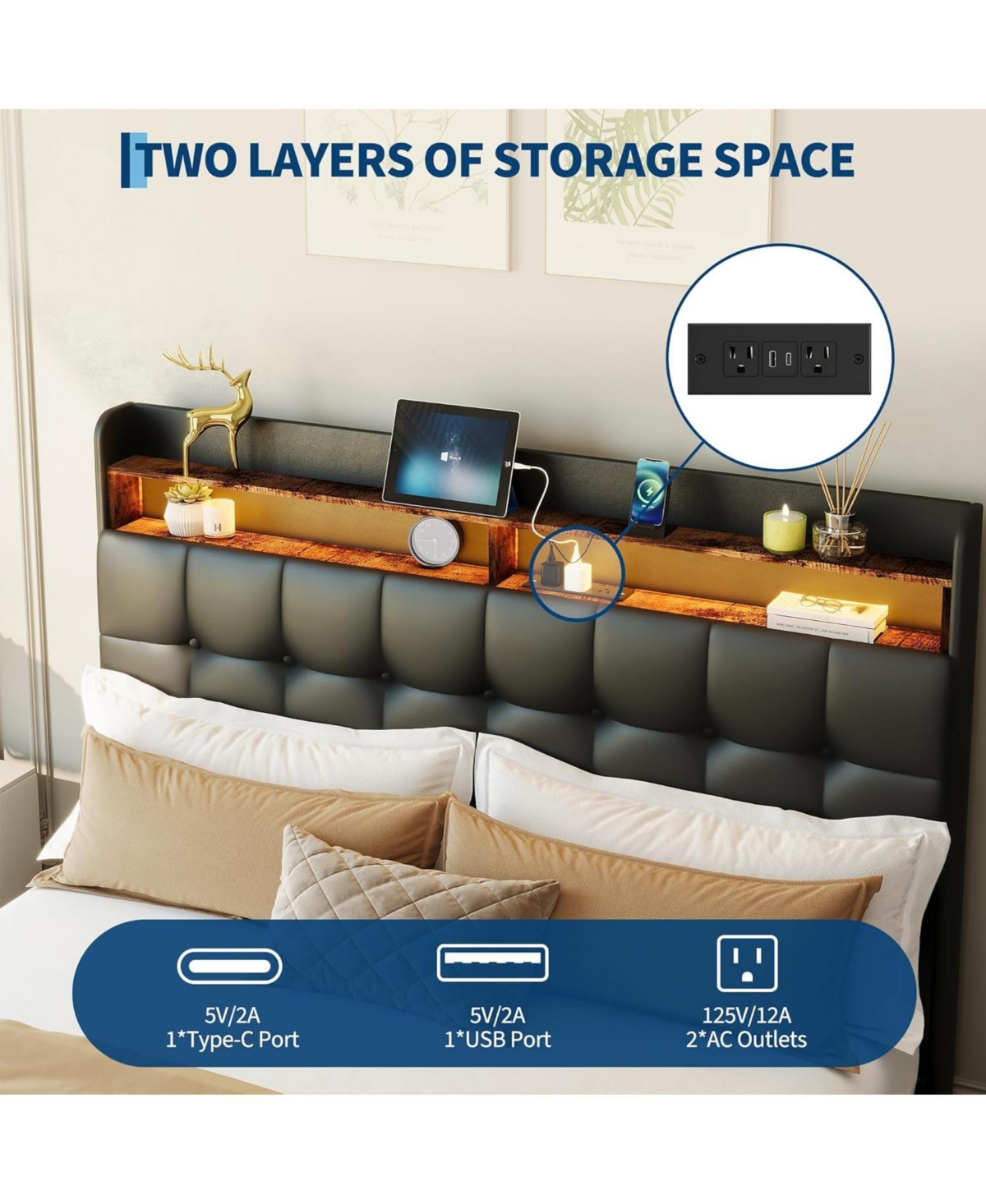 gaomon Bed Frame with 2 Storage Drawers