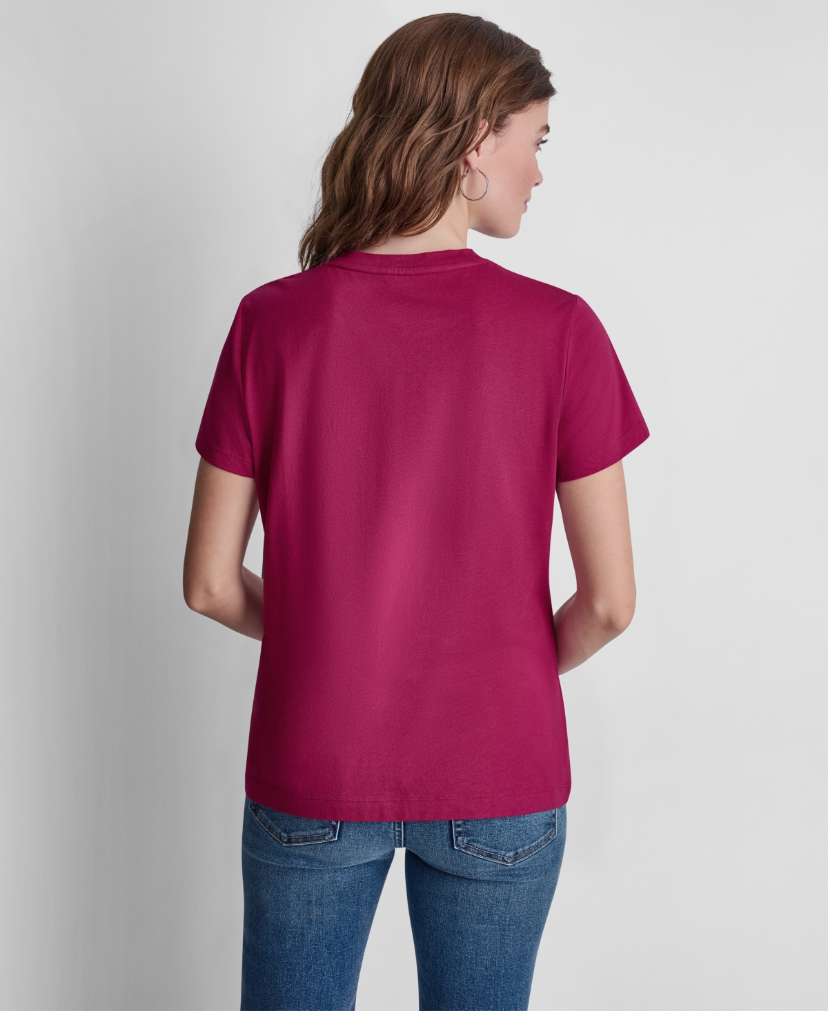 Dkny Jeans Women's Stacked Rhinestone Dome Stud Logo Crewneck T-Shirt