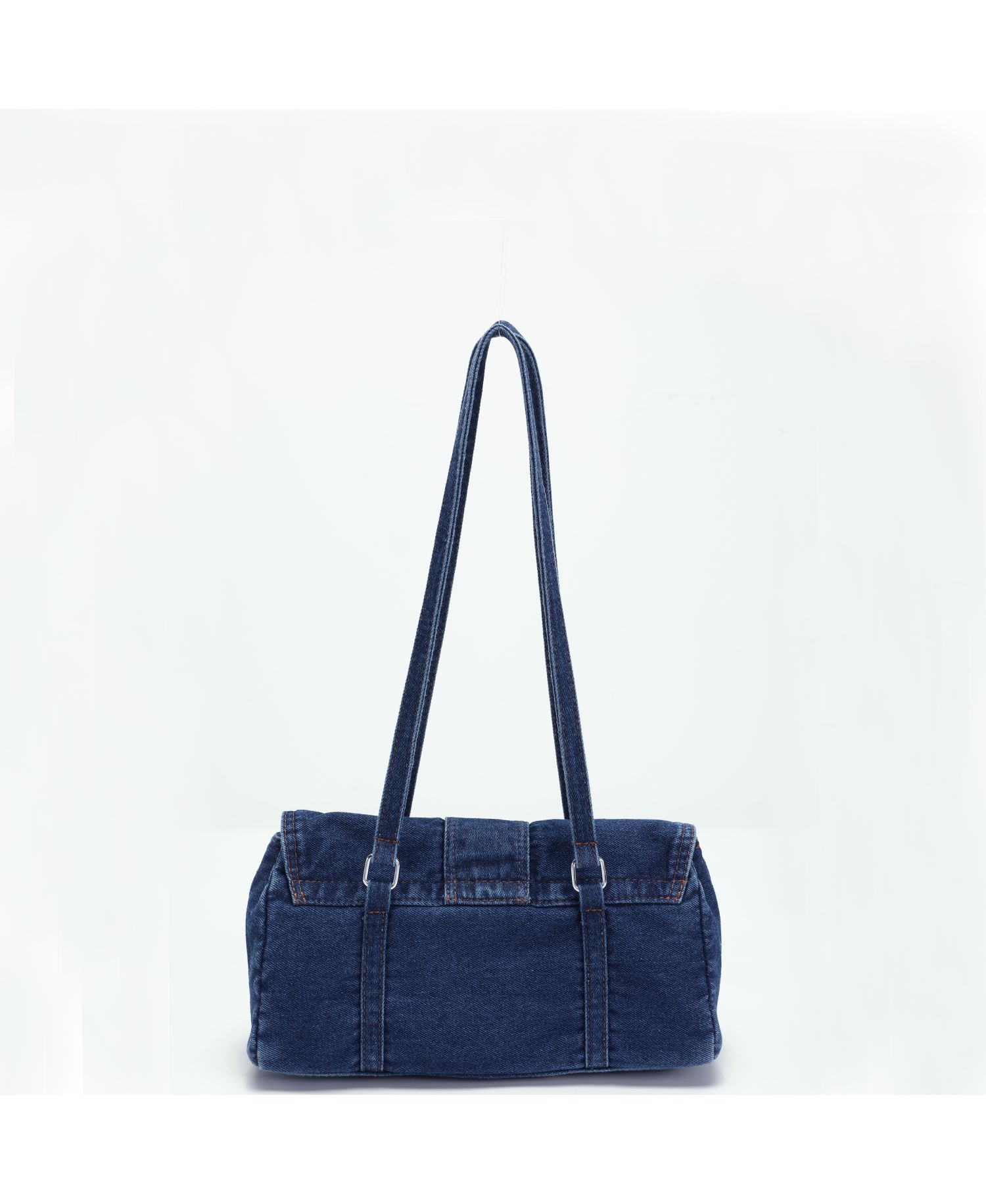 Denva Denim Baguette Shoulder Bag for Women East West Handbag Buckle Detail Casual Chic Everyday Purse