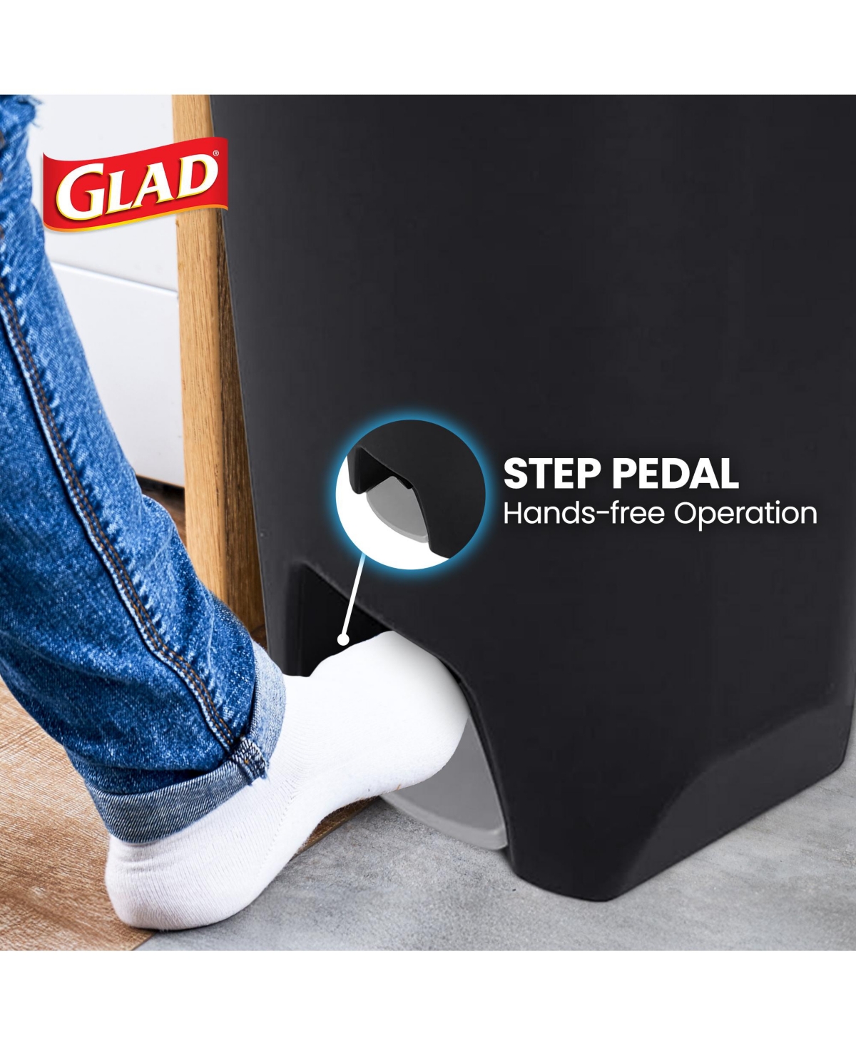 Glad Kitchen Trash Can with Lid, Foot Pedal and Garbage Bag Rings, 20 Gallon