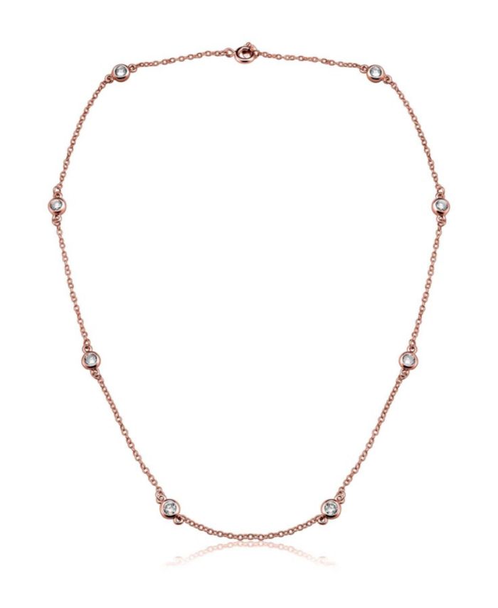 Genevive Modern Sterling Silver Elegant Station CZ Accent Necklace