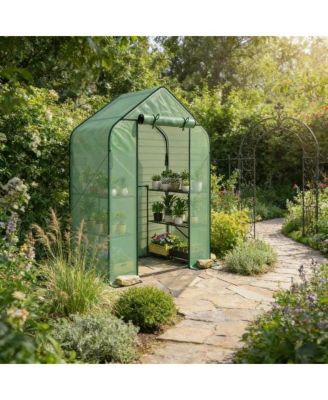 4.7 x 2.3 x 6.2 FT PE Cover Steel Walk In Greenhouse for Outdoor Garden Storage