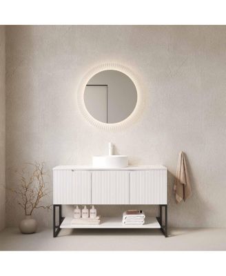 47.6 Inch Bathroom Vanity with Matte Round Ceramic Basin, Sintered Stone Countertop, Storage Cabinet and Open Shelf