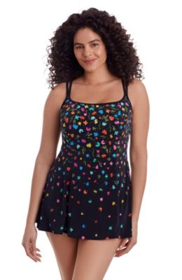 Women's Little Flowers Princess Seam Long Torso Swim Dress