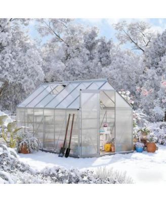 6.5 FT Wood Polycarbonate Cold Frame Greenhouse for Outdoor Garden Storage