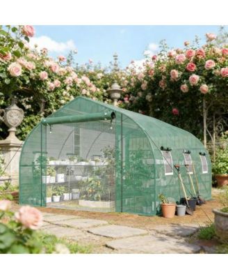9.7 x 11.3 x 6.4 FT PE Cover Steel Walk In Tunnel Greenhouse for Outdoor Garden