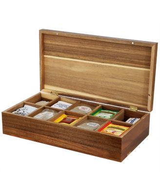 Acacia Wood 14.25 x 7.5 Inch 10 Compartment Tea Box