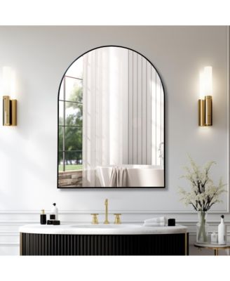 30x40 Inch Arch Bathroom Mirror, Modern Wall Mounted Vanity Mirror with Premium Shatterproof Glass and Anti-Rust Aluminum Frame