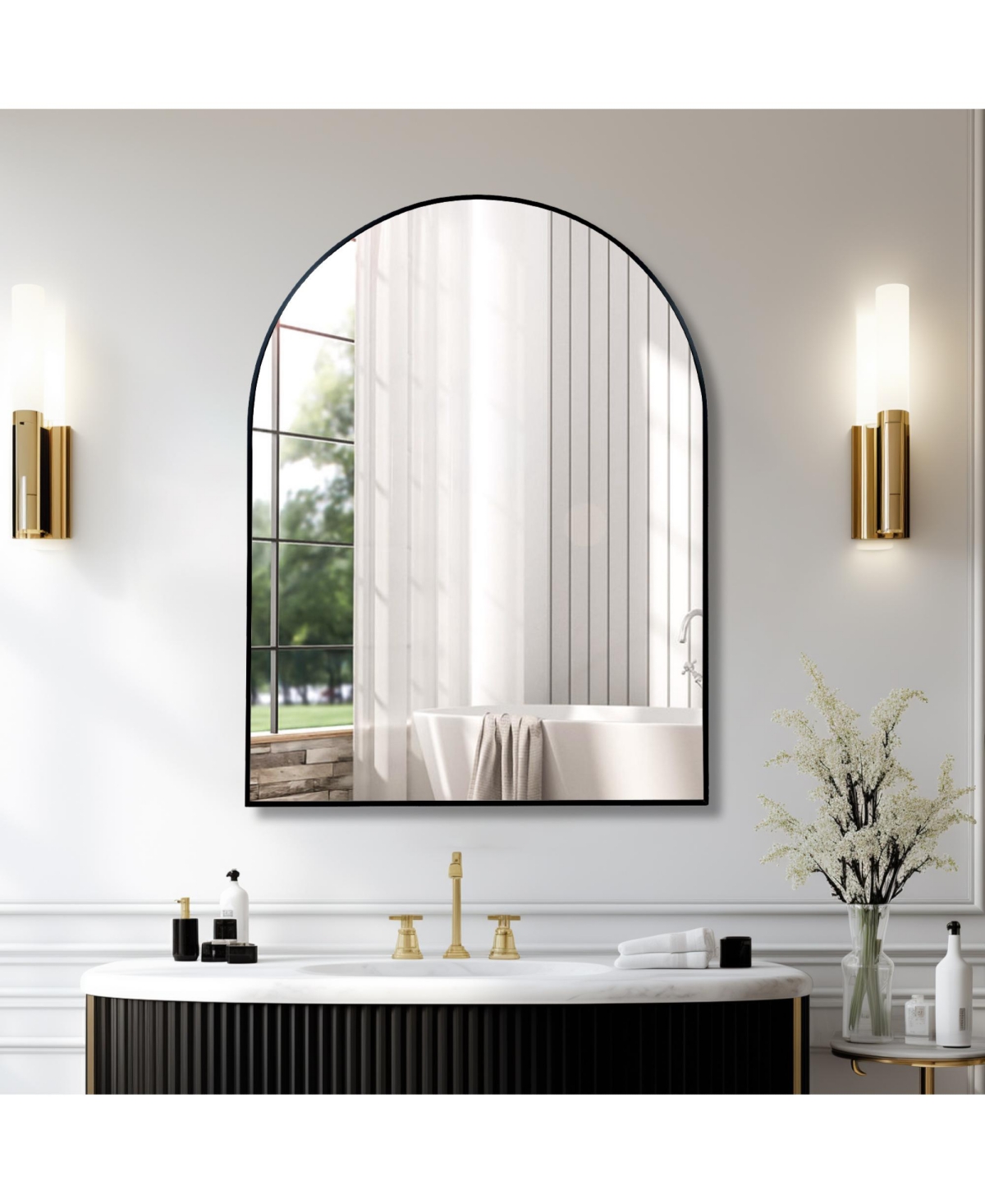 Rainsken 30x40 Inch Arch Bathroom Mirror, Modern Wall Mounted Vanity Mirror with Premium Shatterproof Glass and Anti-Rust Aluminum Frame