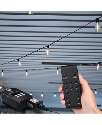Outdoor Dimmer for String Lights 600W with 100FT Wireless Remote Control and Timer Dusk-to-Dawn 24H,IP44 Waterproof FCC ETL Listed