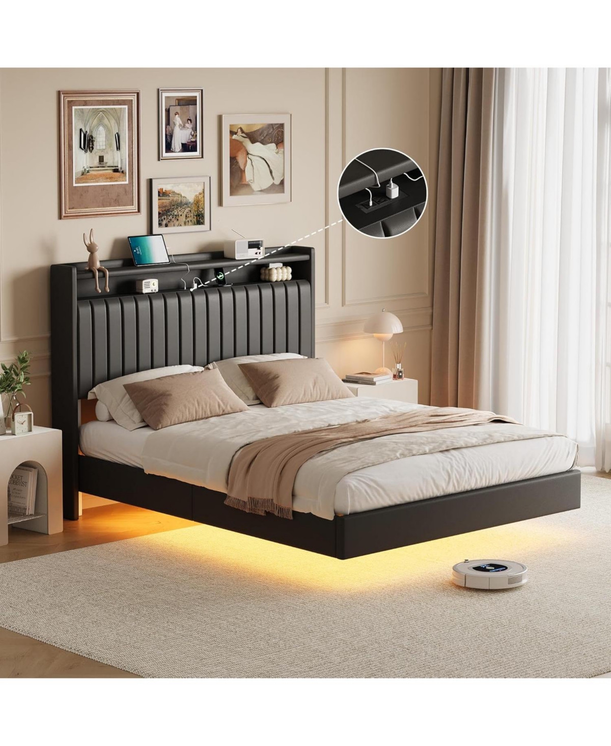 gaomon Floating Led Bed with Charging Station.