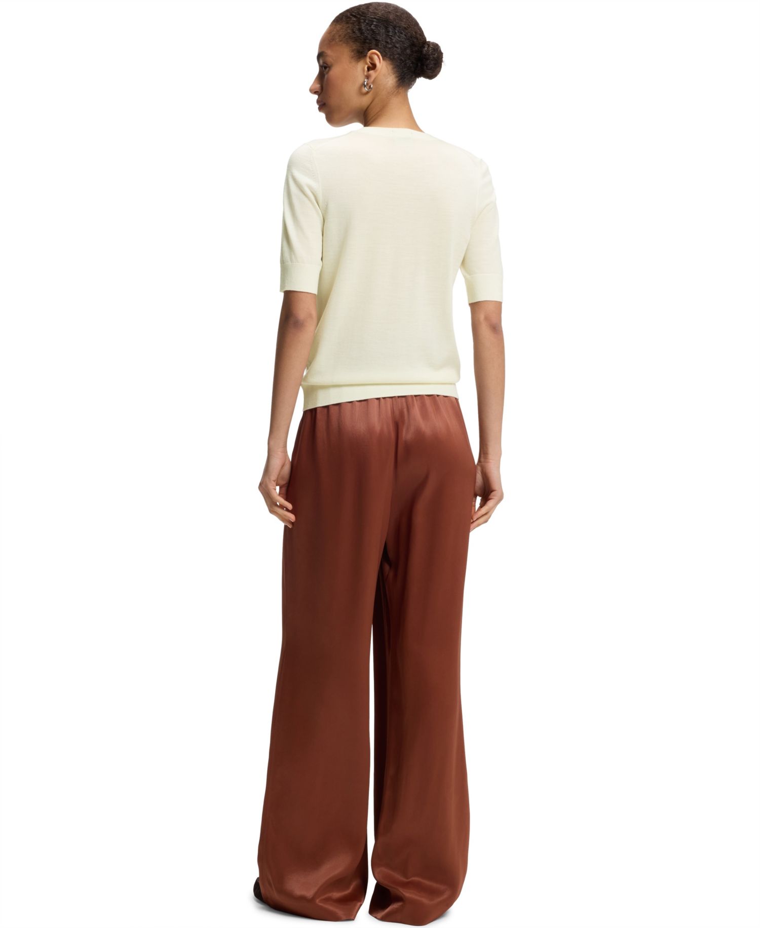 BOSS by Women's Merino Wool Short-Sleeved Sweater