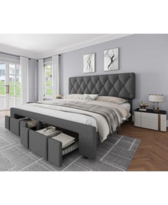 King Button-Tufted Upholstered Storage Bed